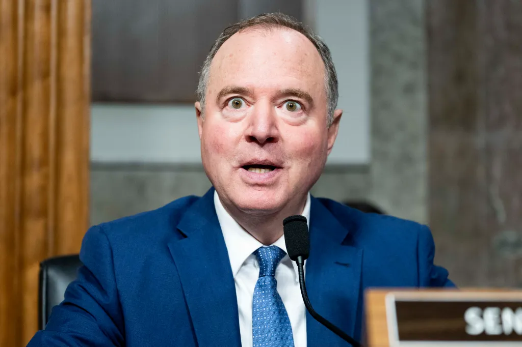 Senator Adam Schiff speaking at a Senate Agriculture, Nutrition, and Forestry committee hearing.