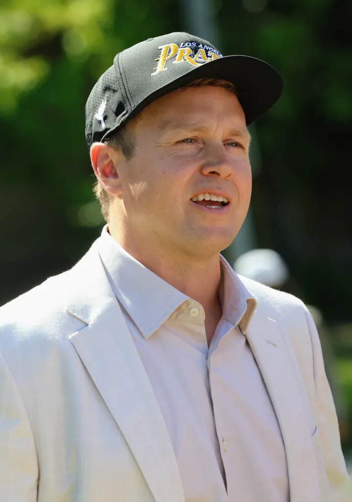 Spencer Pratt in a white blazer and a black 