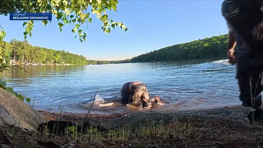 Steven Dana was captured on video allegedly holding Matthew Duffy underwater during a brawl at a beach in Hopkinton, Mass., on June 3, 2026.