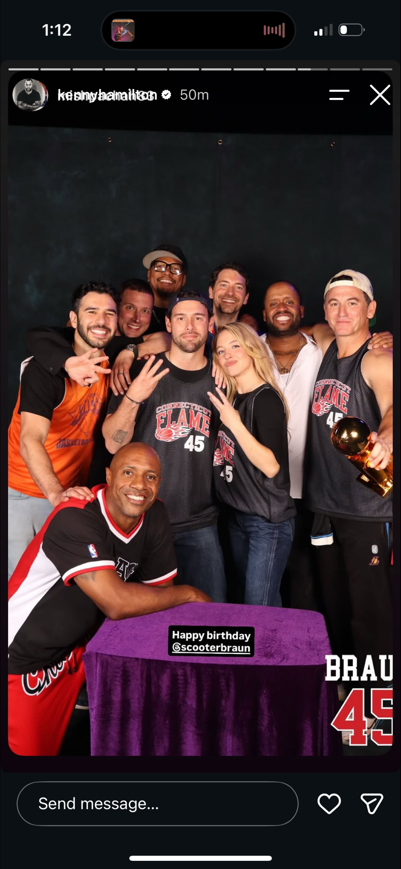 Scooter Braun and Sydney Sweeney with friends at his birthday party.