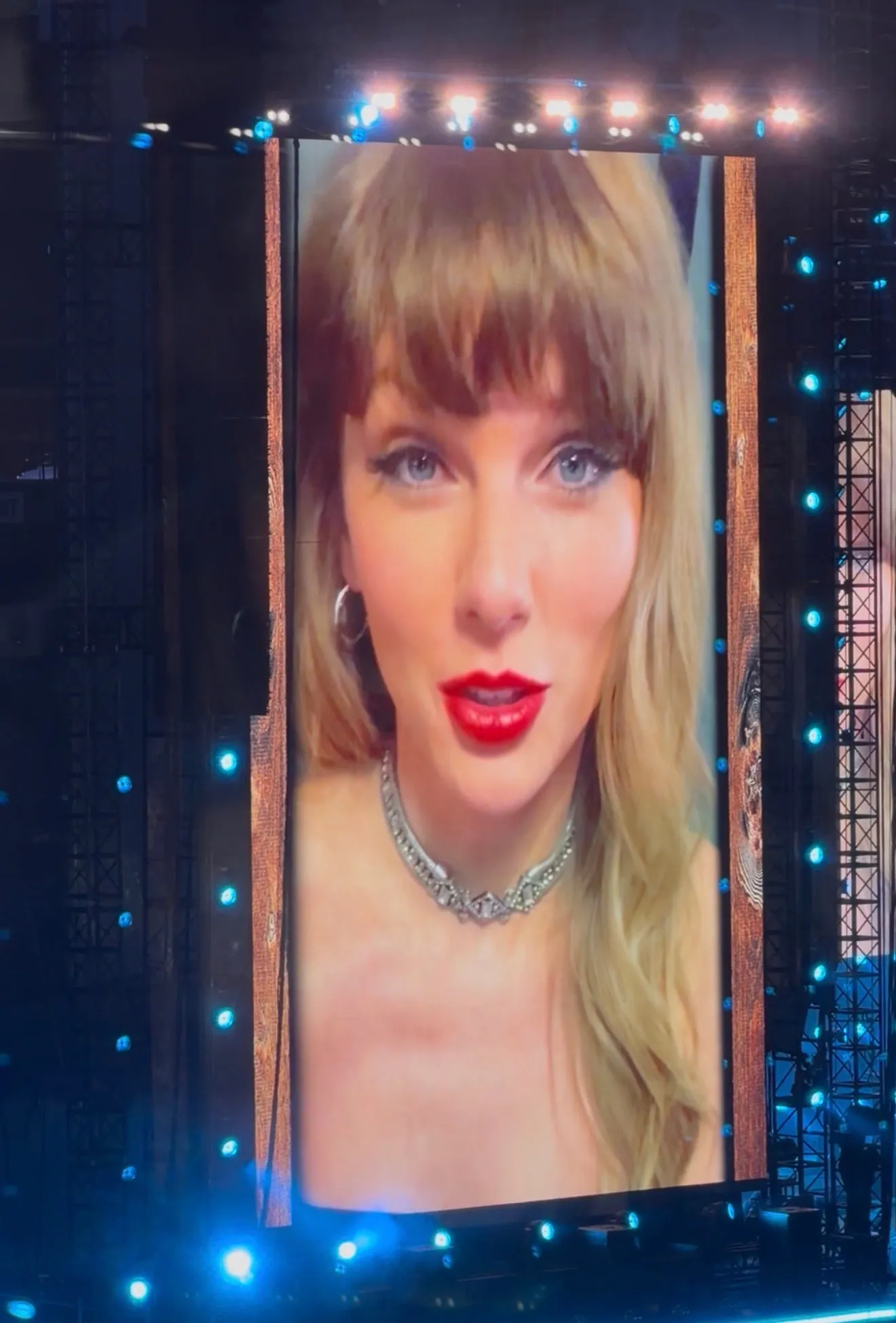 A video message from Taylor Swift is played during Alan Jackson's farewell concert in Nashville, Tenn.,on June 27, 2026.