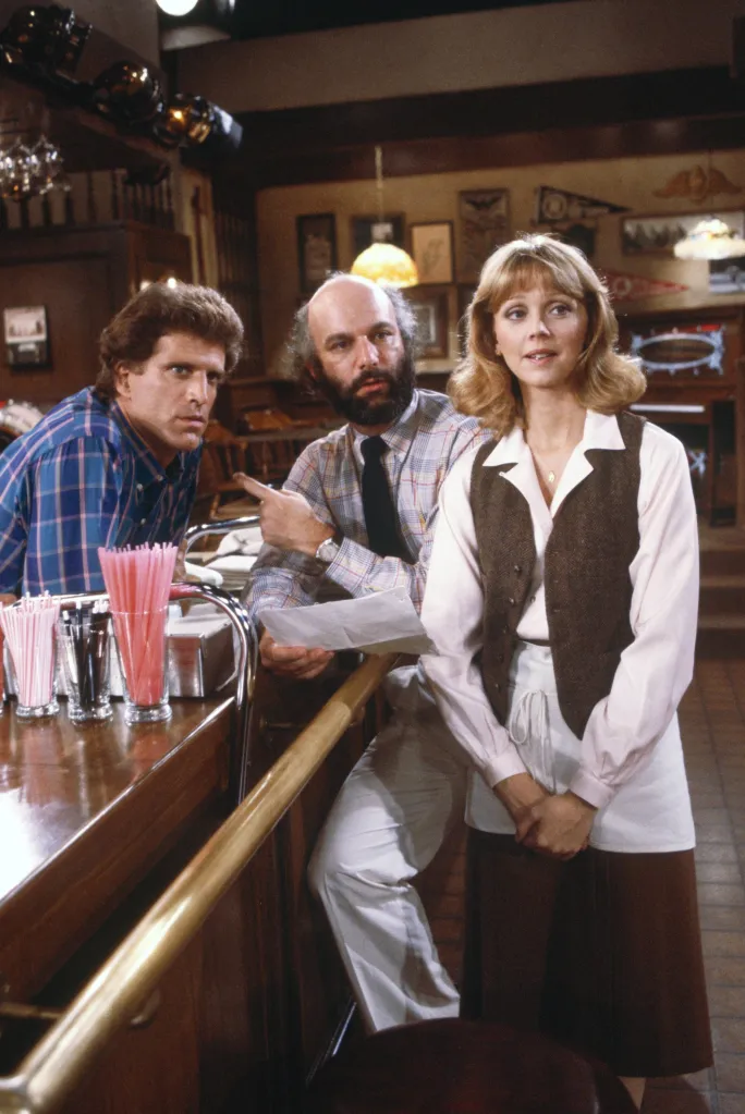 Ted Danson, James Burrows, and Shelley Long on the set of 