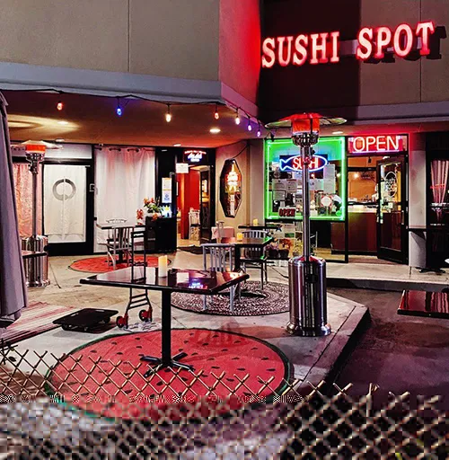 Teku Sushi Bar, Studio City, CA, at night with outdoor seating.