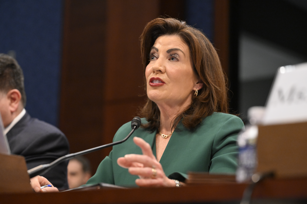 New York Governor Kathy Hochul testifies during a House Oversight Committee hearing.