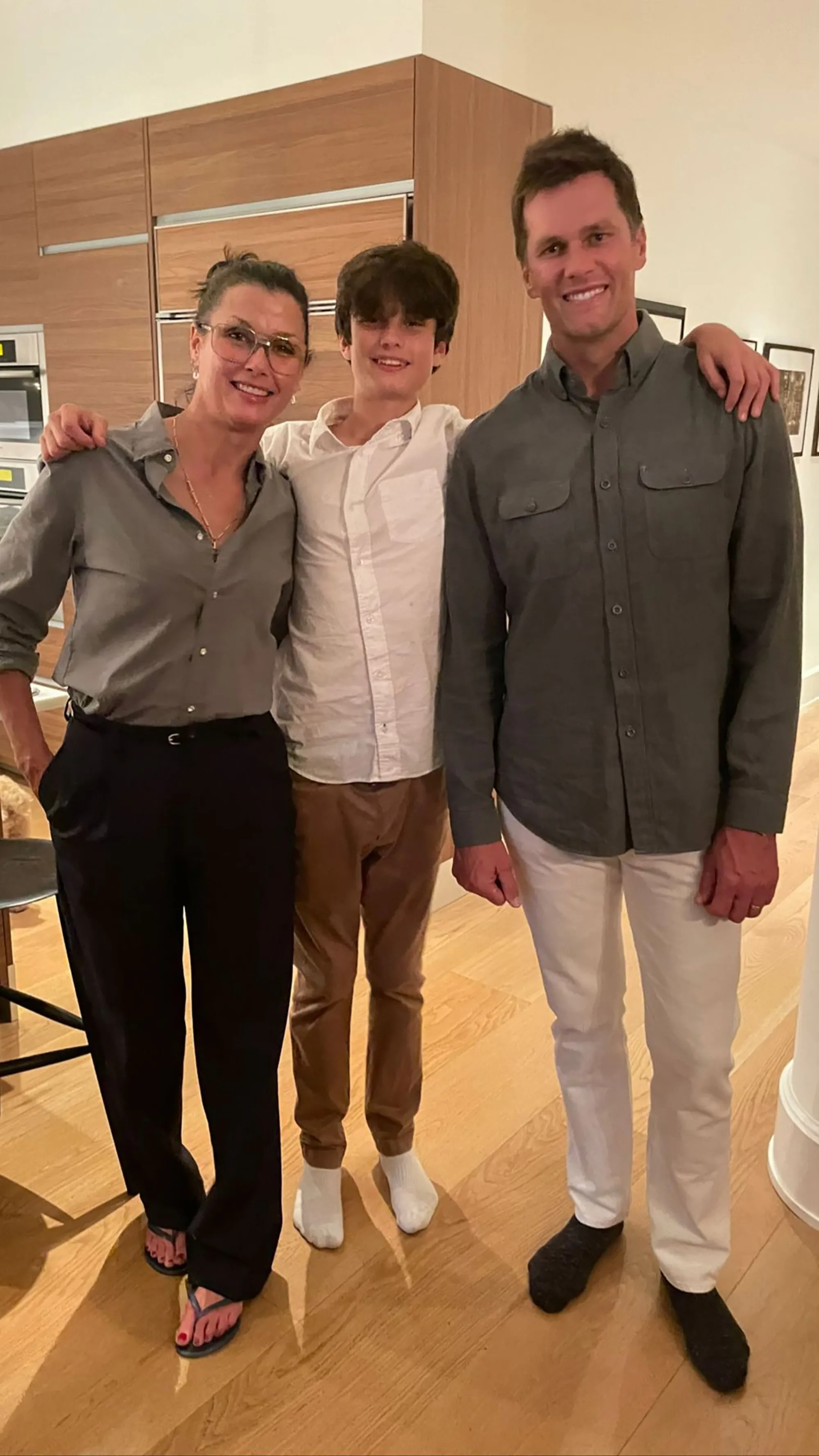 Tom Brady, Bridget Moynahan, and their son Jack pose for a photo.