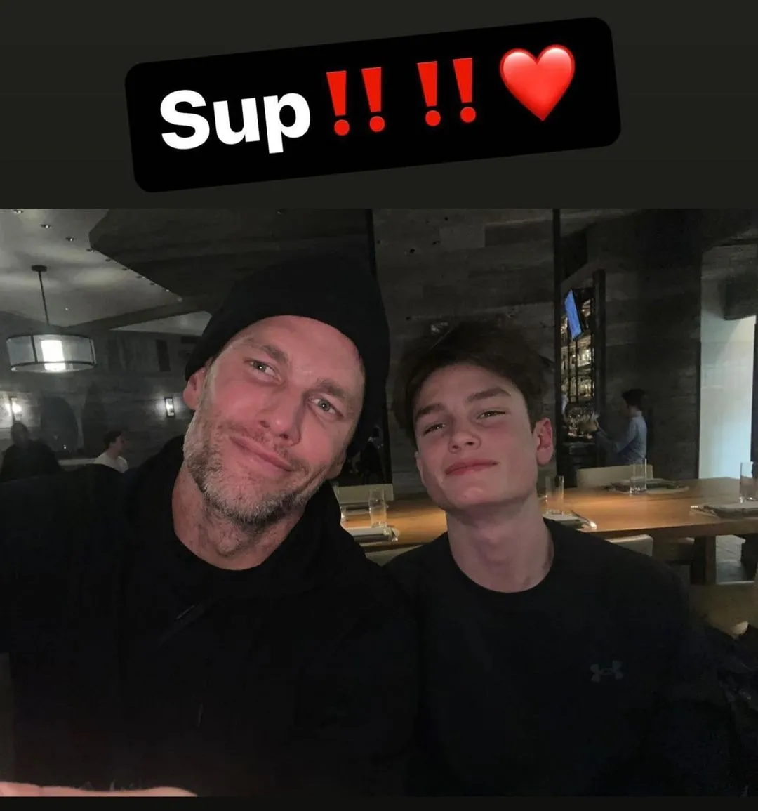 Tom Brady and his son Jack posing for a social media photo.