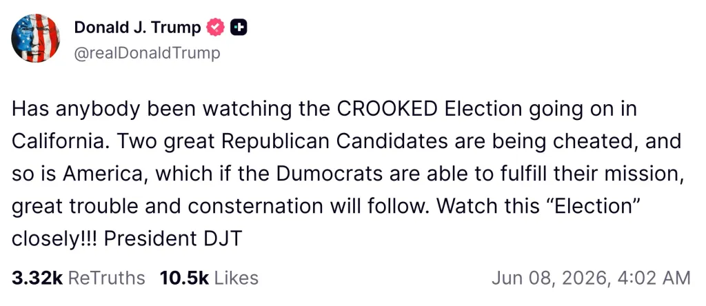 A screenshot of a social media post by Donald J. Trump discussing the 