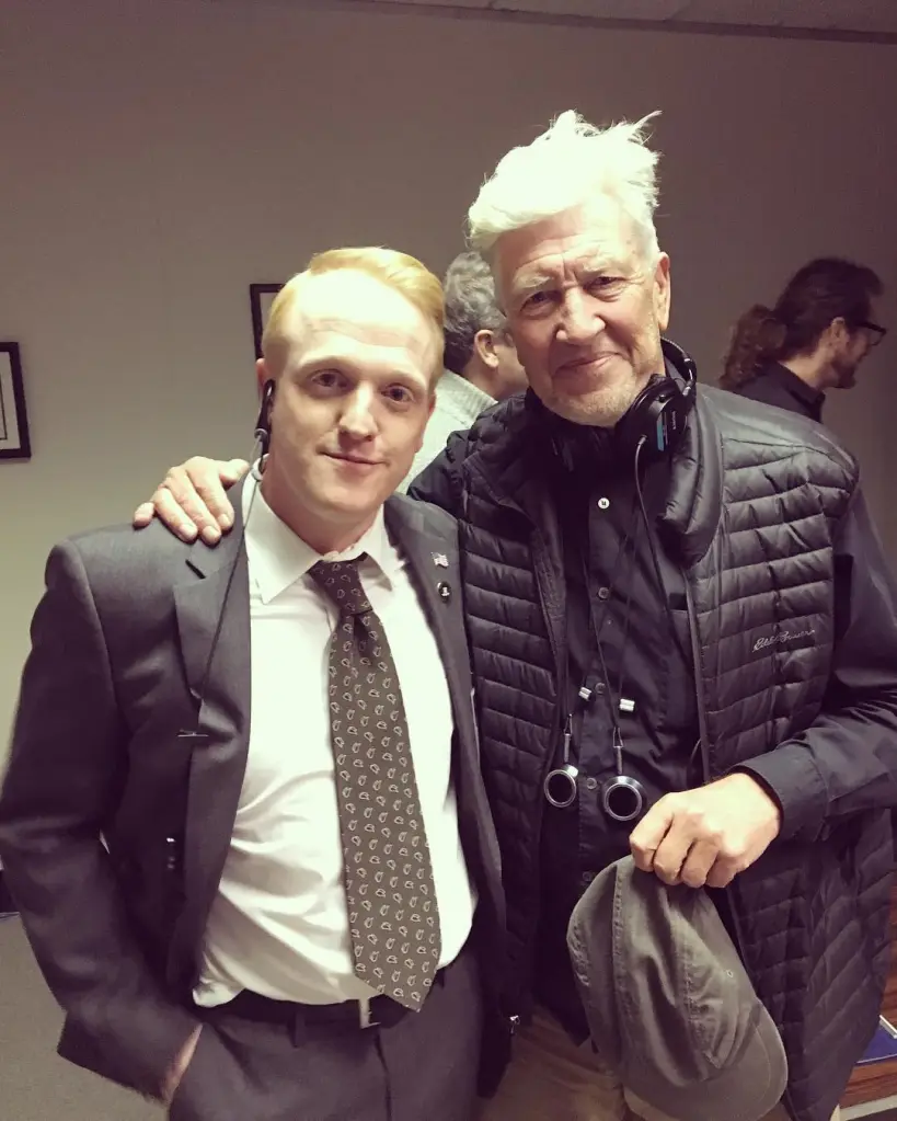 Owain Rhys Davis and David Lynch on the set of Twin Peaks.