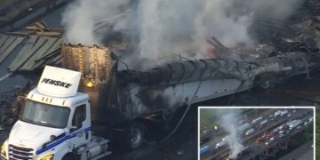 Tractor-trailers burst into flames after crash on New Jersey Turnpike