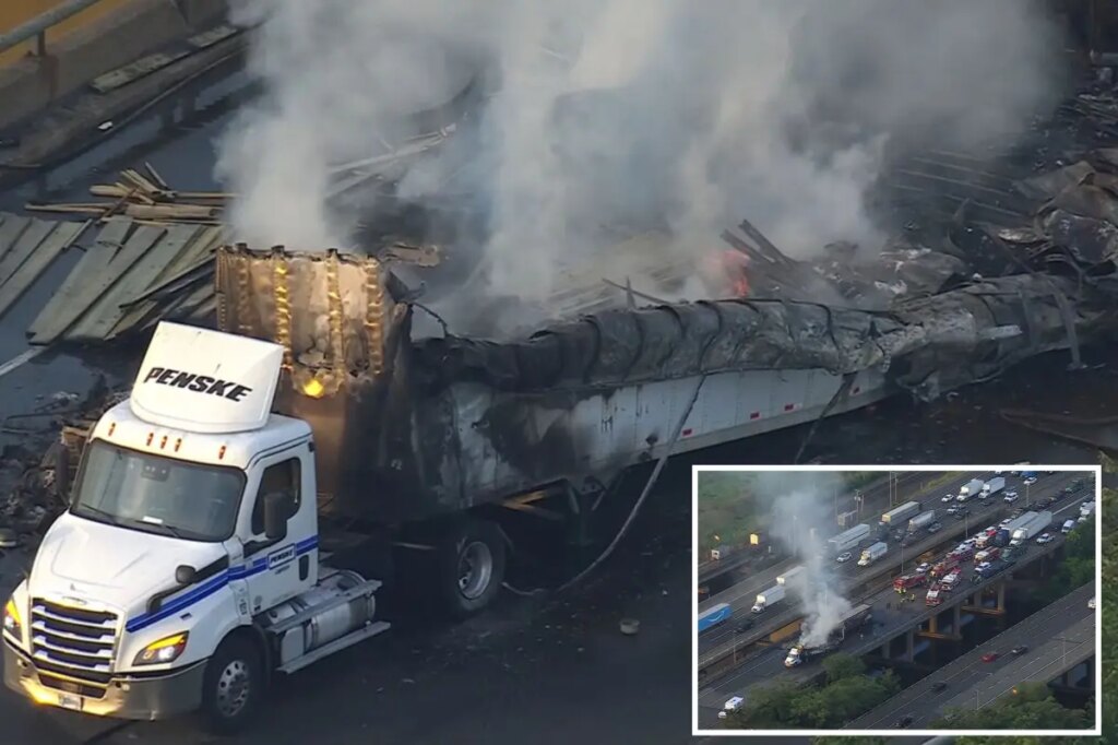 Tractor-trailers burst into flames after crash on New Jersey Turnpike