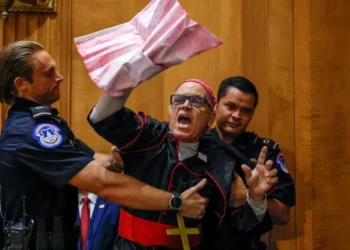 ‘Repent, Marco!’ Rubio hit with screaming protests as he walks into Senate hearing