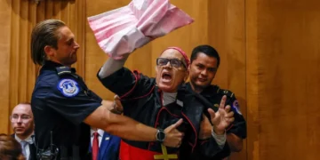 ‘Repent, Marco!’ Rubio hit with screaming protests as he walks into Senate hearing
