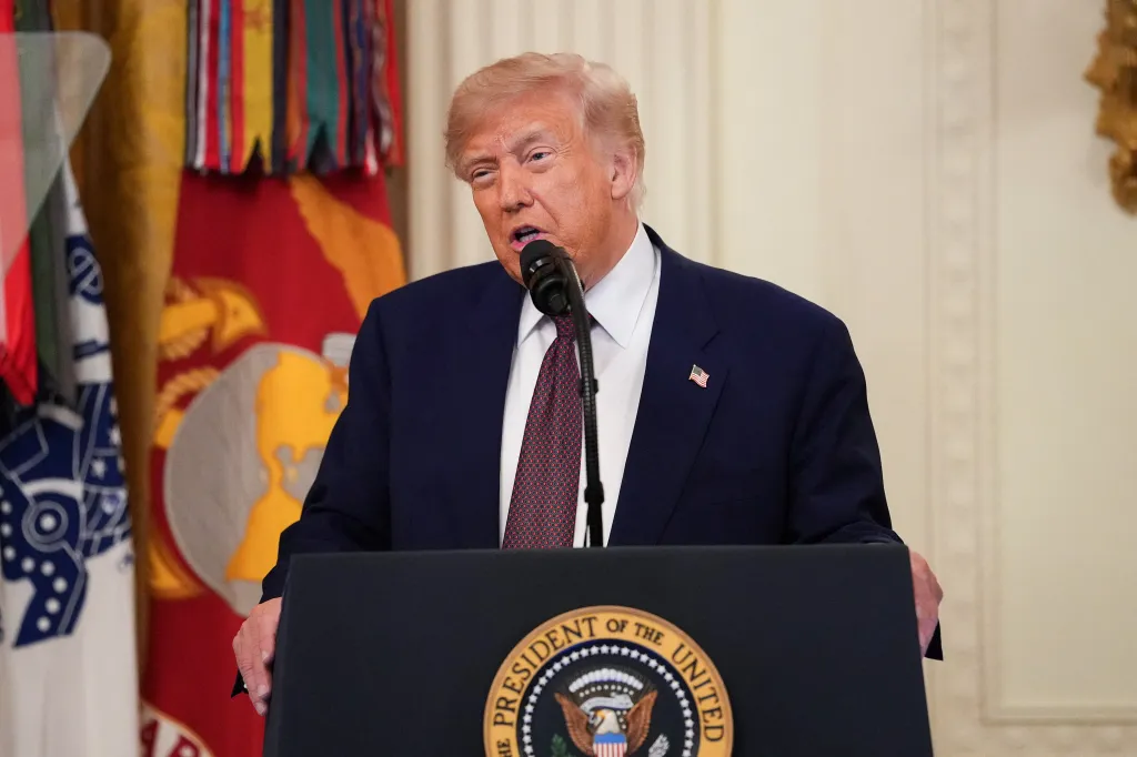 Donald Trump speaks at a Medal of Honor ceremony at the White House.