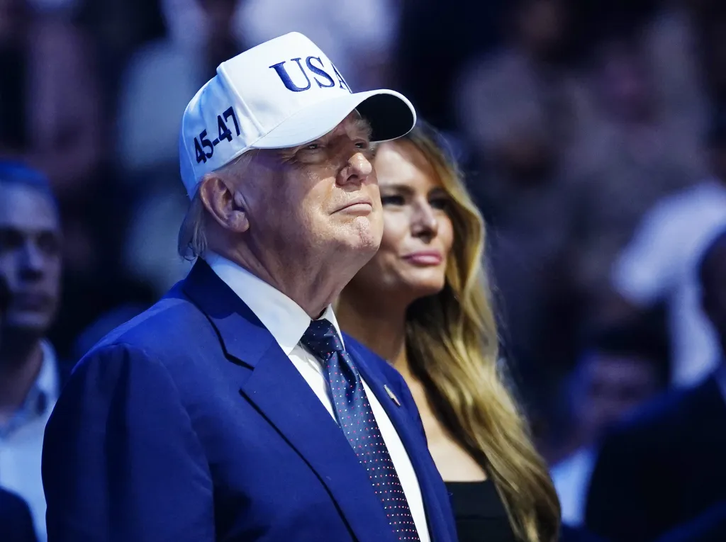 Donald Trump and Melania Trump watching the UFC Freedom 250 event.