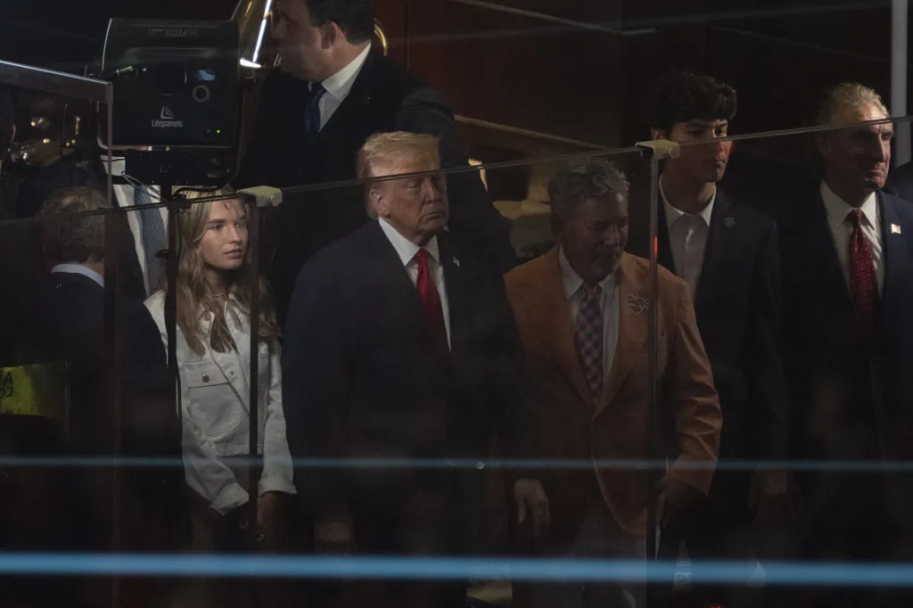 Donald Trump attending the NBA finals with his grandchildren.