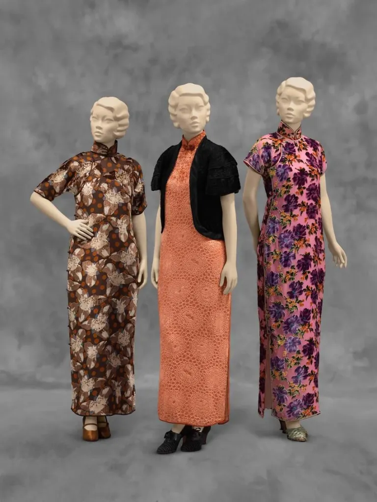 Dress (qipao), China, Shanghai, c. 1933 Sincere Co. Ltd.; dress (qipao) and jacket, China, Shanghai, early 1930s; dress (qipao), China, 1939–40. Source: Museum Associates/LACMA