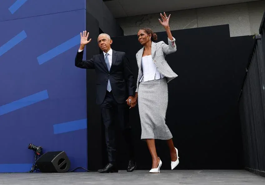 Barack and Michelle Obama at the opening of the Obama Presidential Center on June 18, 2026. Source: Getty