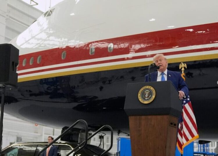 President Trump unveils the new Air Force One, a converted Qatari jet