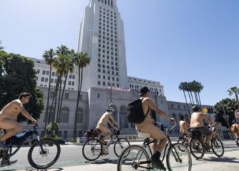 Two shot with BB gun at naked bike ride in downtown L.A.