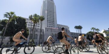 Two shot with BB gun at naked bike ride in downtown L.A.