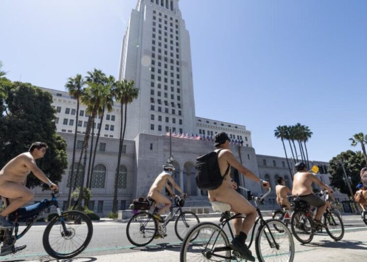 Two shot with BB gun at naked bike ride in downtown L.A.