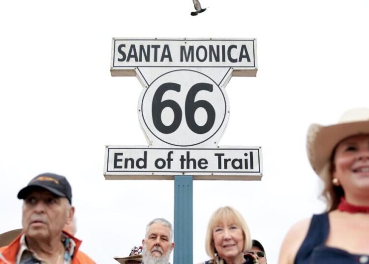 At 100, Route 66 still beckons as a cross-country caravan takes off from Santa Monica