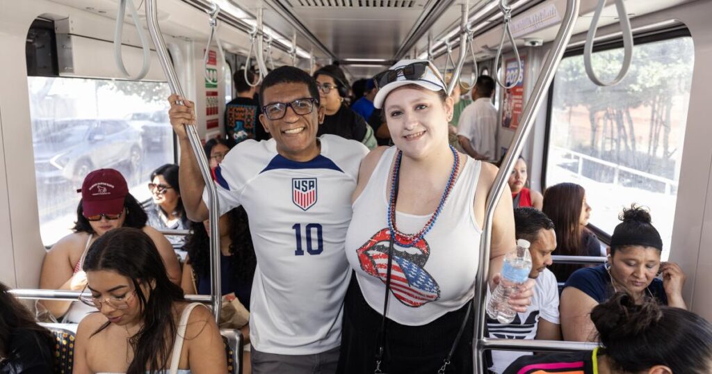 Passengers ‘Ride the D’ — and other Metro lines — in droves as World Cup mania sweeps SoCal