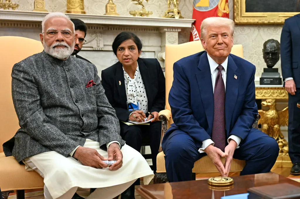 US President Donald Trump meets with Indian Prime Minister Narendra Modi in the Oval Office.