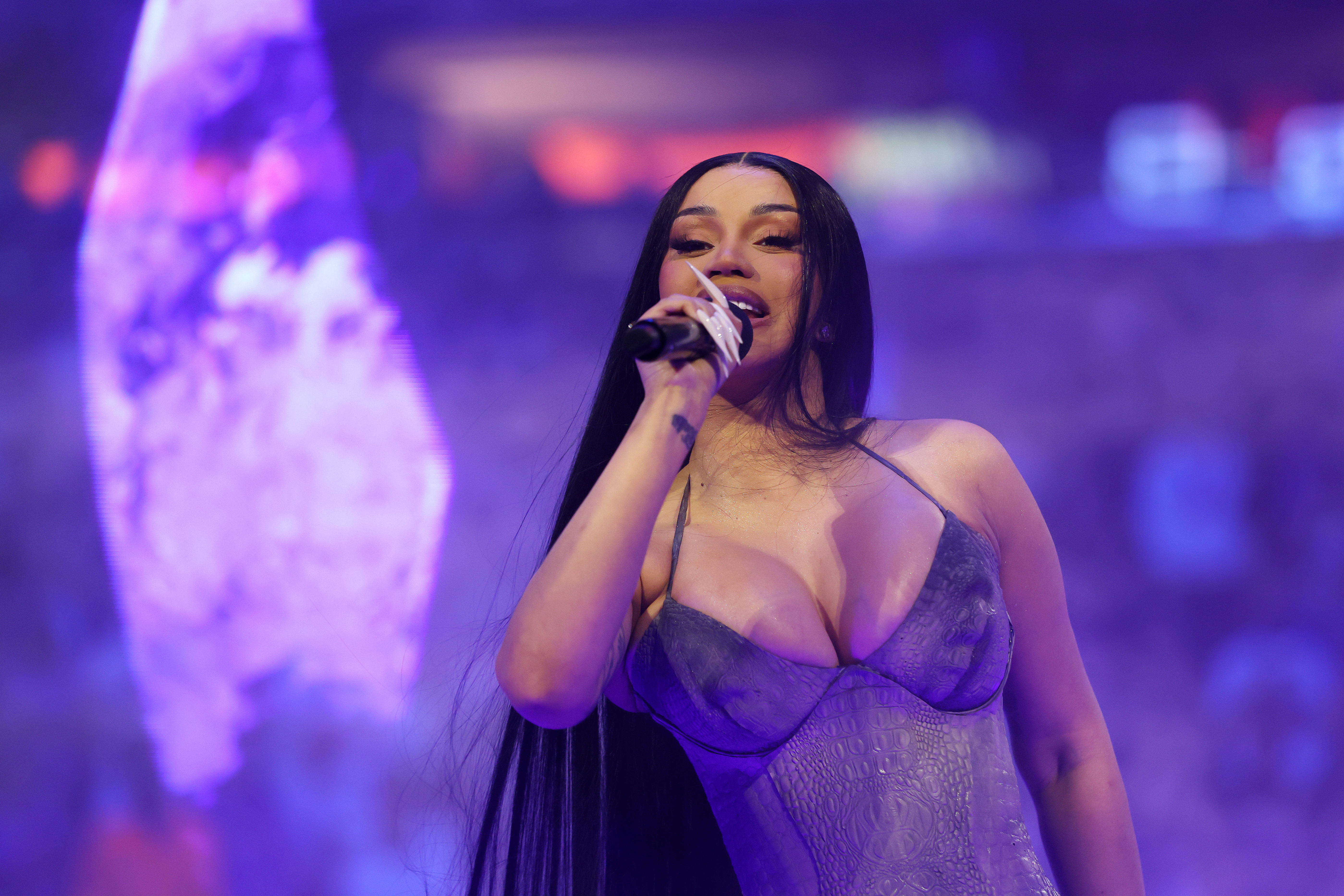 Cardi B performs during halftime during Game Three of the 2026 NBA Finals between the San Antonio Spurs and the New York Knicks on June 8, 2026 at Madison Square Garden in New York, New York.