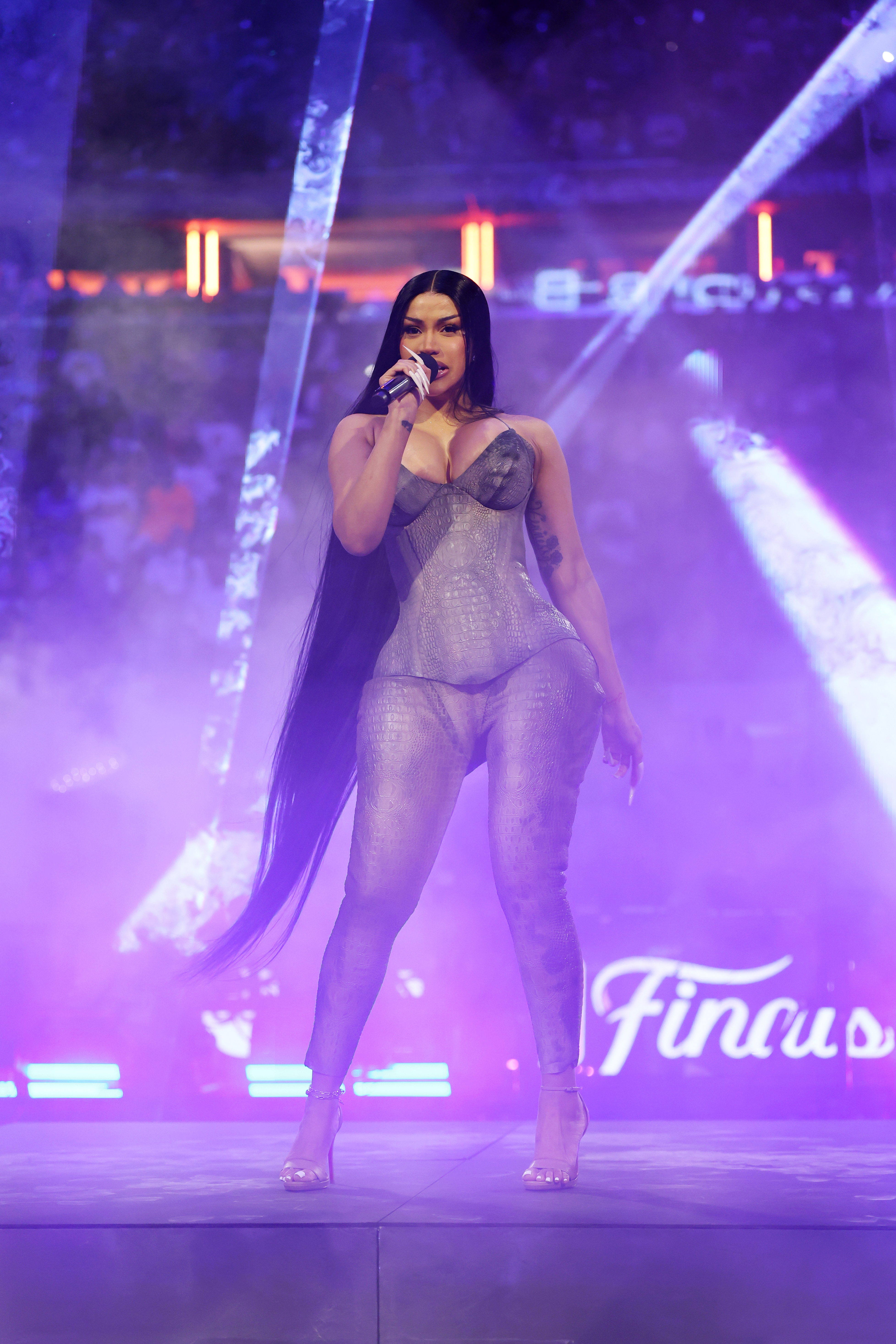 Cardi B performing during halftime of the 2026 NBA Finals.