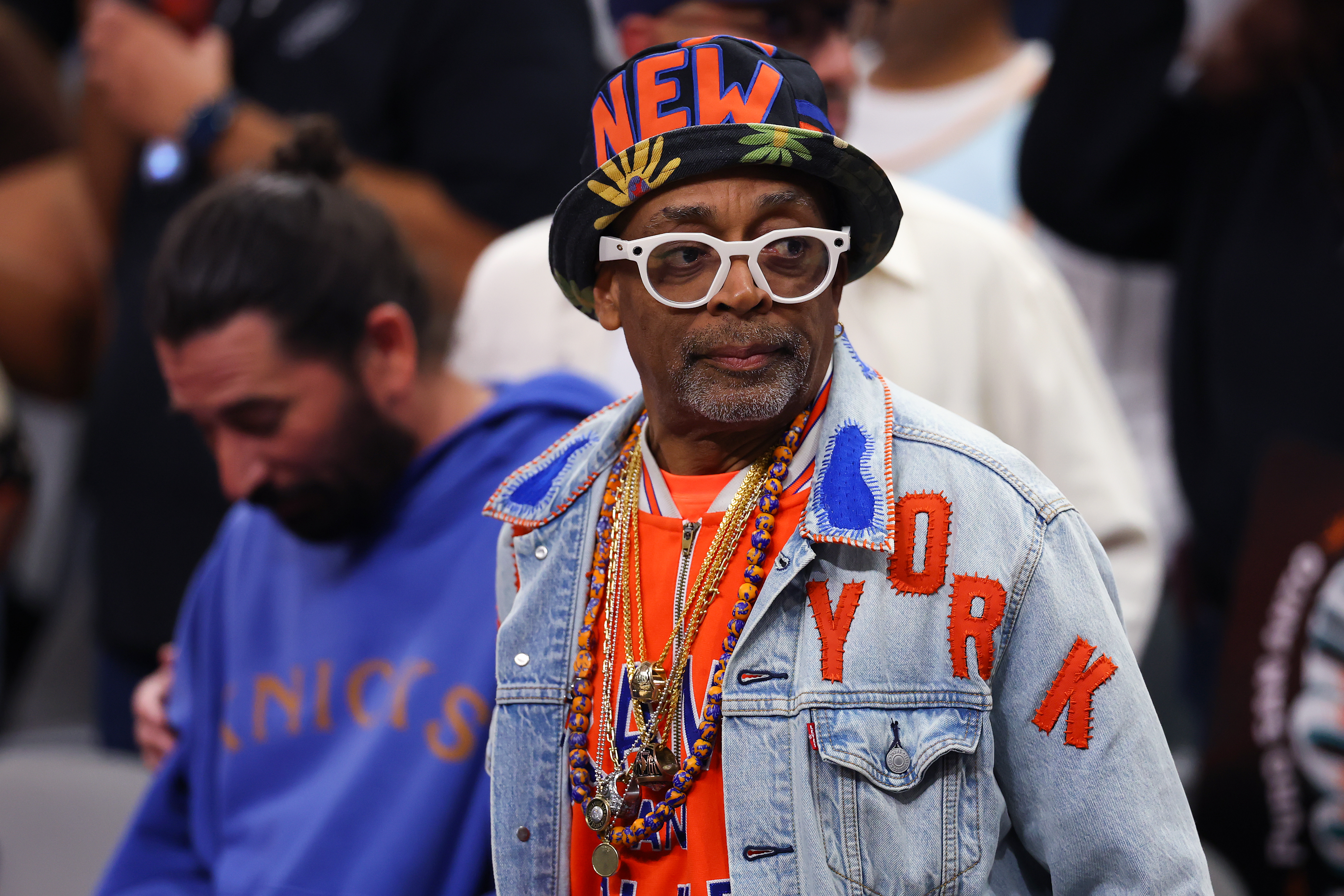 Spike Lee watching Game Five of the 2026 NBA Finals.