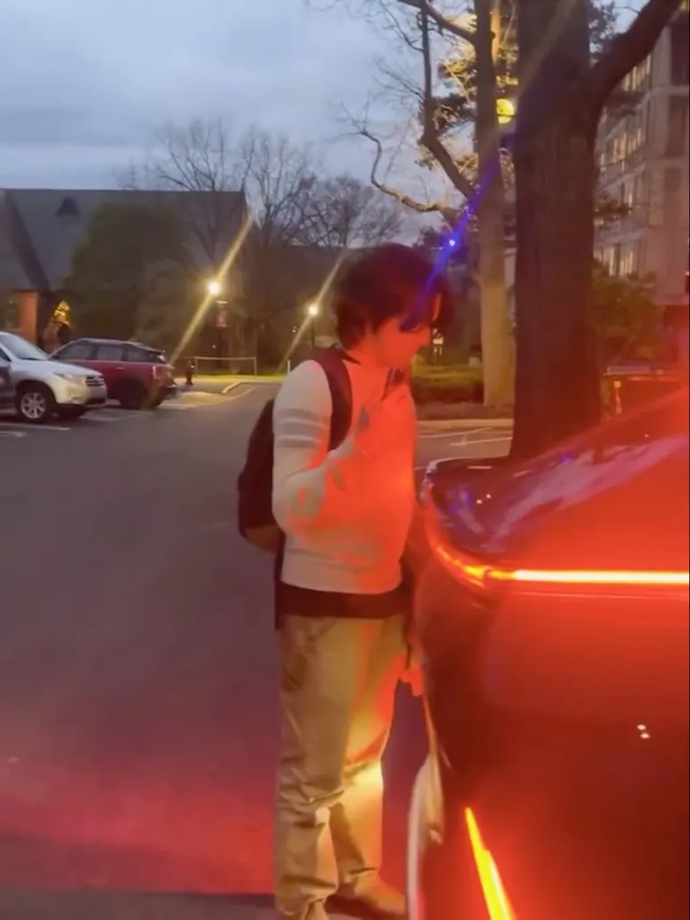 Footage from a nearby security camera and cellphone video recorded by Vallecillo captured the students jumping behind Kotlikoff's car as he attempted to leave the parking lot.