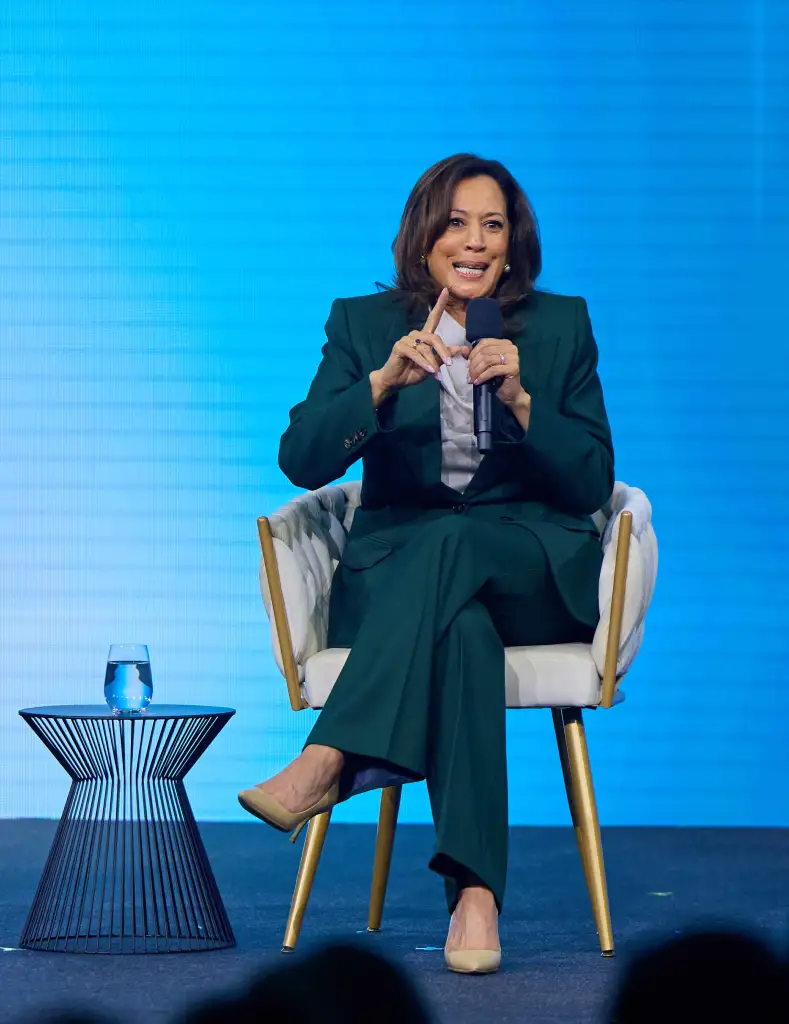 Kamala Harris speaking at the 20th Austrian World Summit in Vienna.