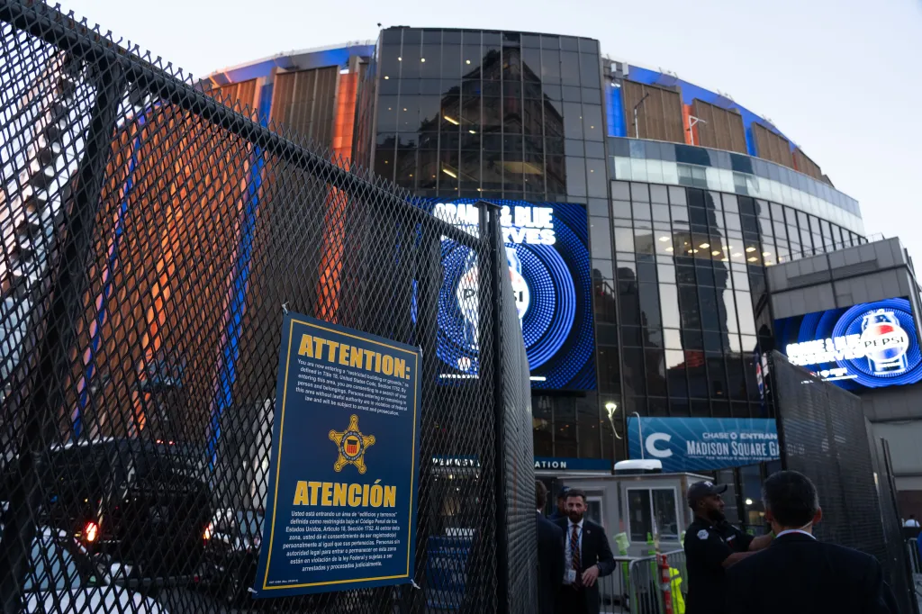 Security present outside Madison Square Garden during a Knicks game.