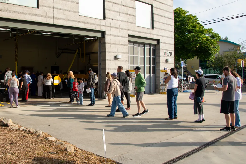 Voters casting ballots at a polling place in Culver City, California.