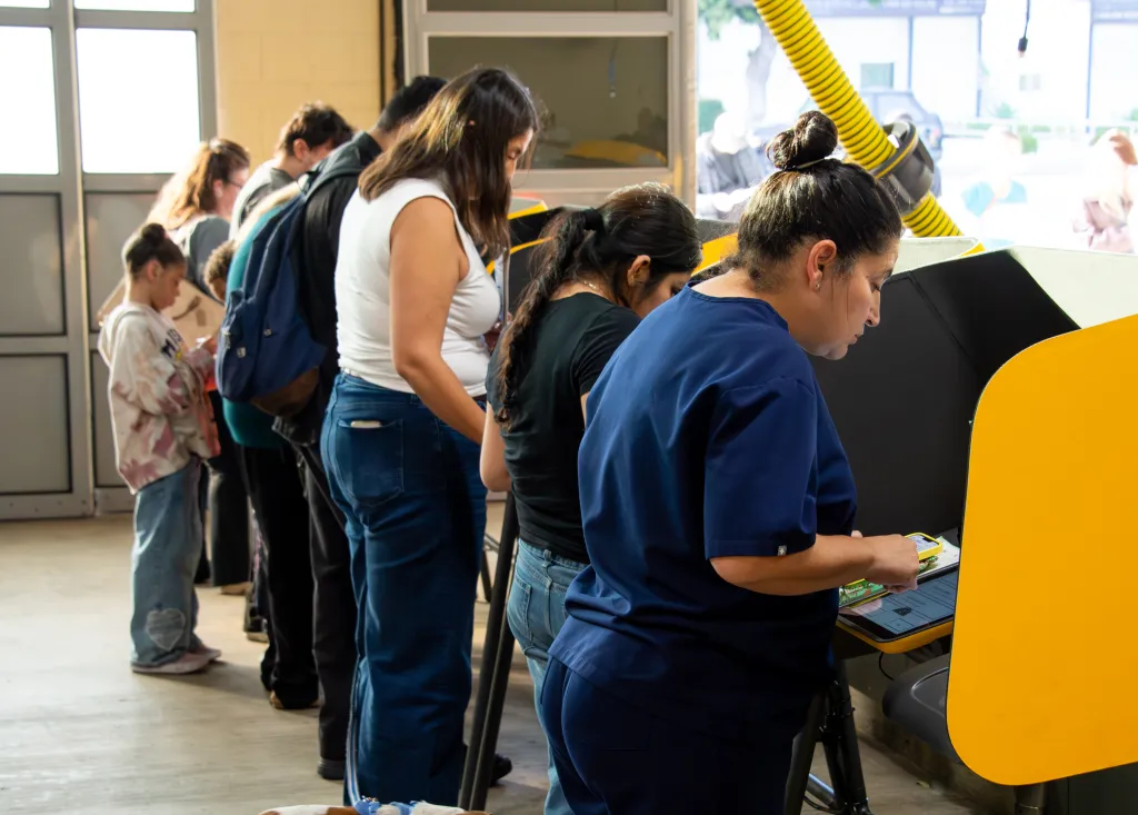 Voters casting ballots at a polling place in Culver City, California.