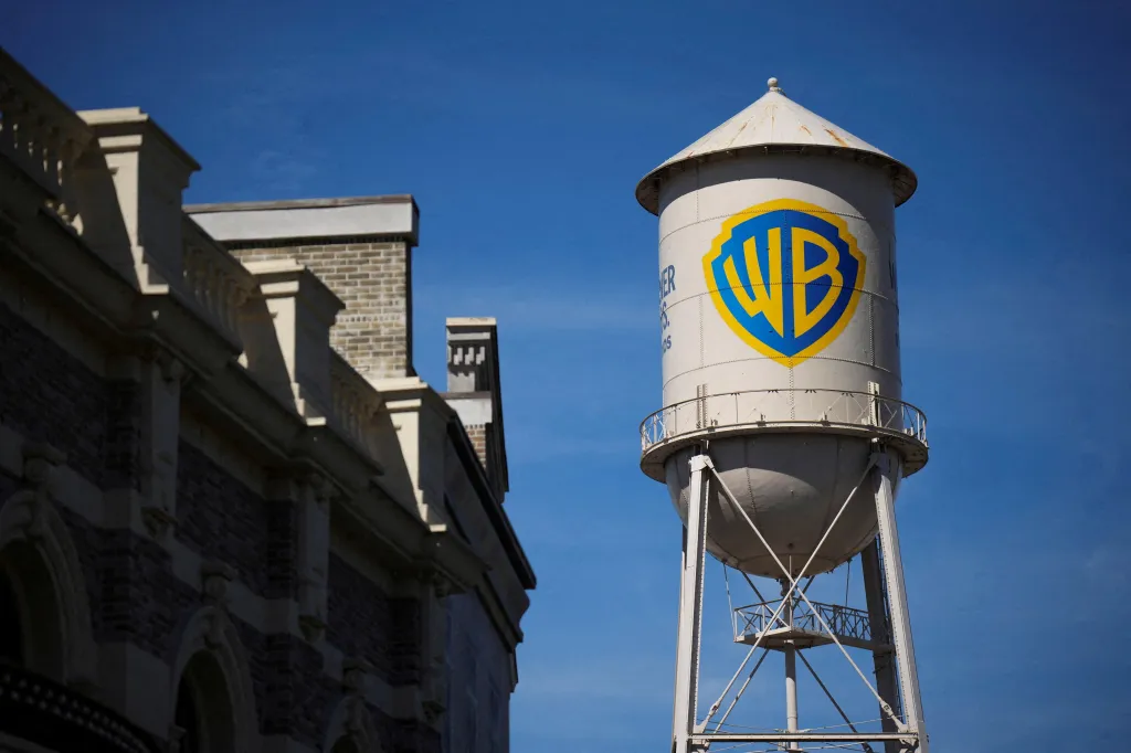 The Warner Bros. Water Tower with the WB logo on it in Burbank, California.