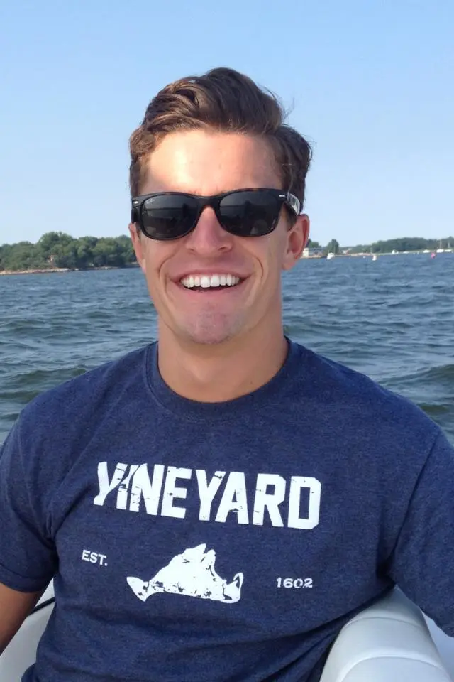 Kevin Sobieski wearing sunglasses and a Vineyard t-shirt.
