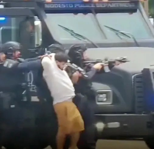 Joaquin Escoto being arrested by Modesto Police Department.
