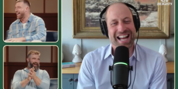 Prince William Chats With the Kelce Brothers on a Wedding Day ‘New Heights’ Podcast