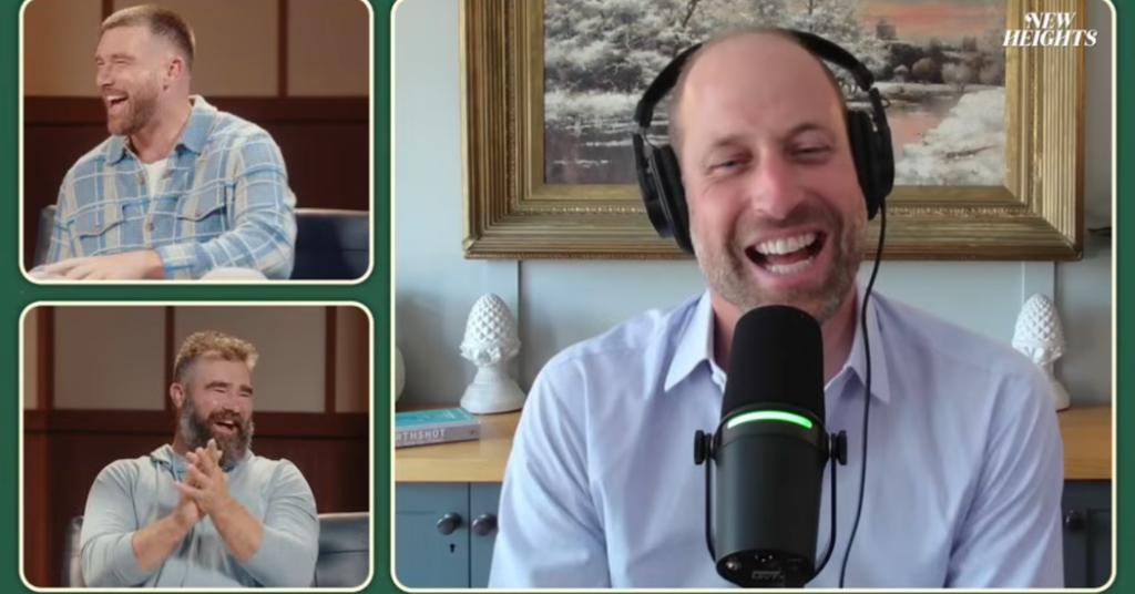 Prince William Chats With the Kelce Brothers on a Wedding Day ‘New Heights’ Podcast