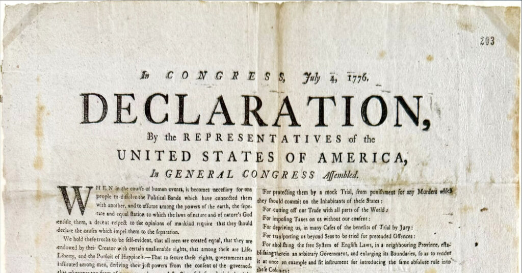 Rare Copy of the Declaration of Independence Is Discovered in London