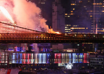 The Brooklyn Bridge Briefly Catches Fire During a Fireworks Display