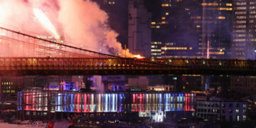 The Brooklyn Bridge Briefly Catches Fire During a Fireworks Display
