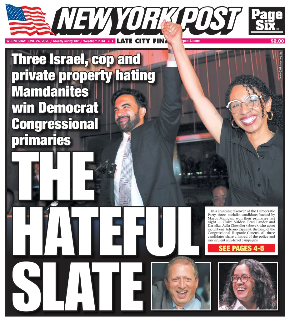 New York Post newspaper front page with headline 