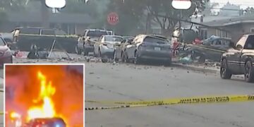 Fourth of July horror as woman killed, three injured as firework explosion creates huge car blaze