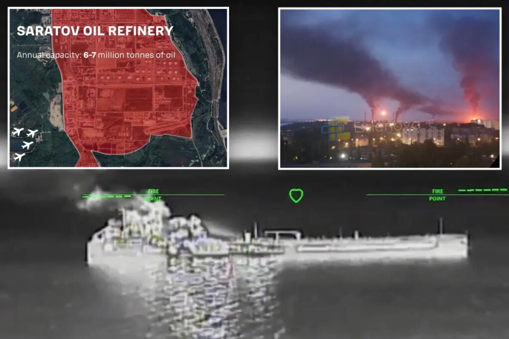 Ukrainian drones batter Russian oil facilities, set more oil tankers ablaze