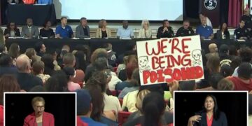 Furious Boyle Heights residents clash with Karen Bass over response to warehouse fire: ‘Who can yell the loudest’