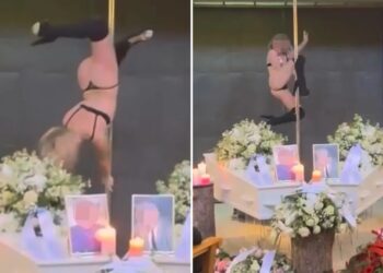 Wild video shows pole dancer performing raunchy show at funeral: ‘The visitors were surprised’