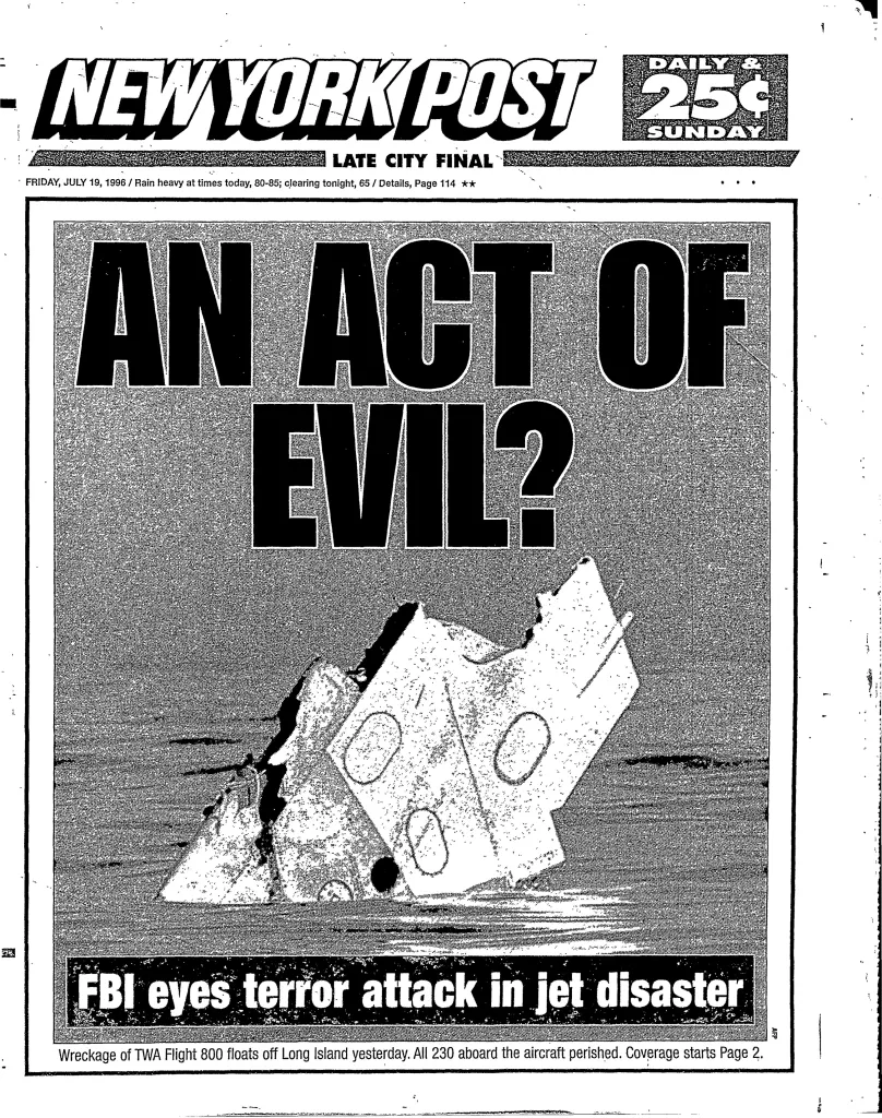 New York Post front page from July 19, 1996, with the headline